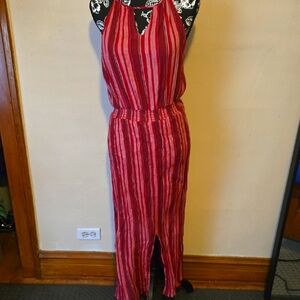 Womens Large Red and Pink Striped Maxi Dress